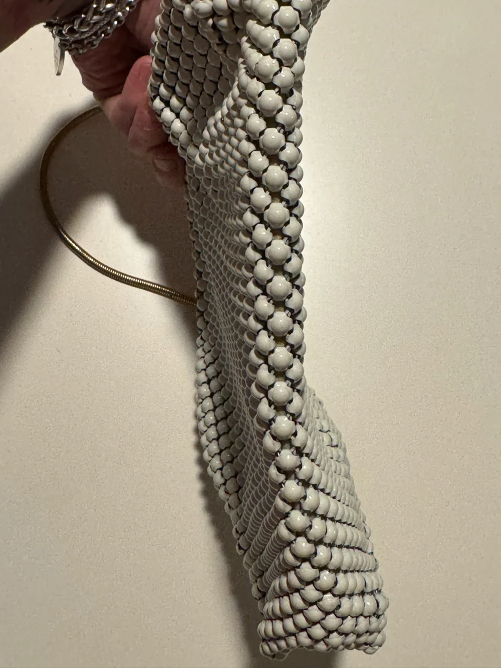 Whiting & Davis White Metal Mesh Evening Clutch with Gold Frame